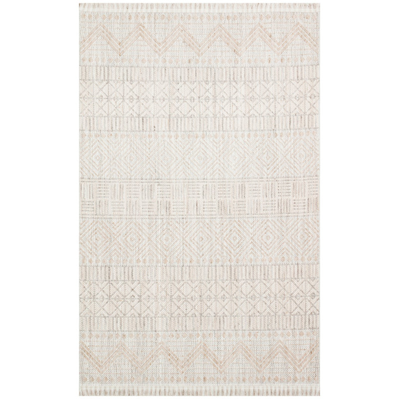 Stylish Flat Weave Carpet, 6.6 x 9.5 Feet, Grey & Beige | 100% Polyester, No Pile, Machine Woven, 1.3 lbs/sq ft | Easy to Clean, Vacuum & Spot Remover Safe | Perfect for Living Room, Bedroom & Office Decor