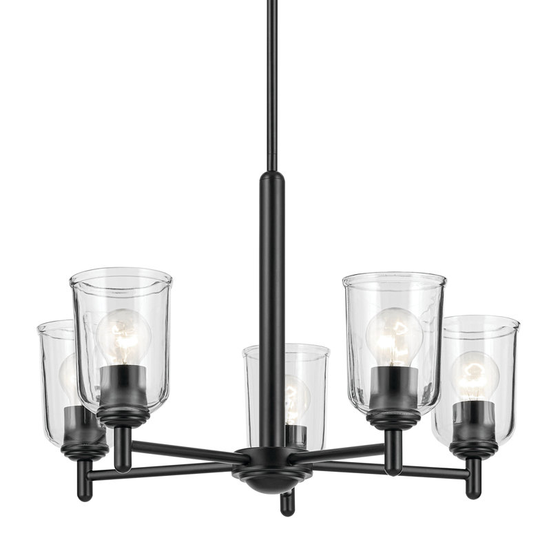 Lustre 5 lumières 18,5 "avec verre transparent 18,5", Noir satiné