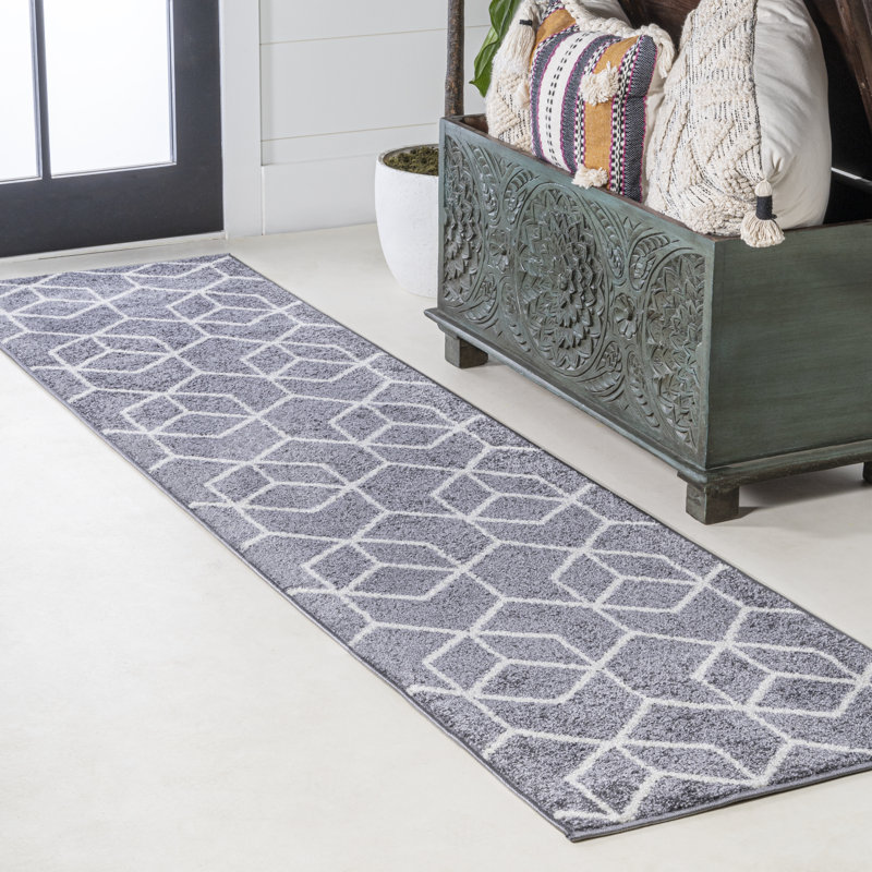 Tapis gris / blanc Amuda Blocks, Tapis de couloir 2 pi x 8 pi