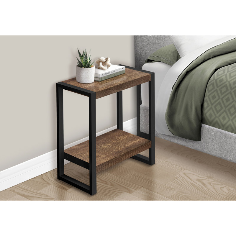 Stratifié brun, table d'appoint à 2 niveaux, métal noir, salon, chambre à coucher, côté, extrémité, table de chevet industrielle en stratifié et table d'appoint en métal pour ou à l'extrémité, assemblage avec instructions, 23,87 pouces