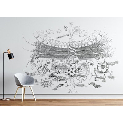 Soccer Stadium Sketch Illustration Wallpaper Mural
