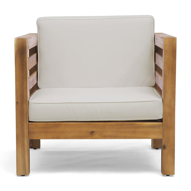 Fauteuil club beige - Bois et coussins imperméables confortables pour l'extérieur