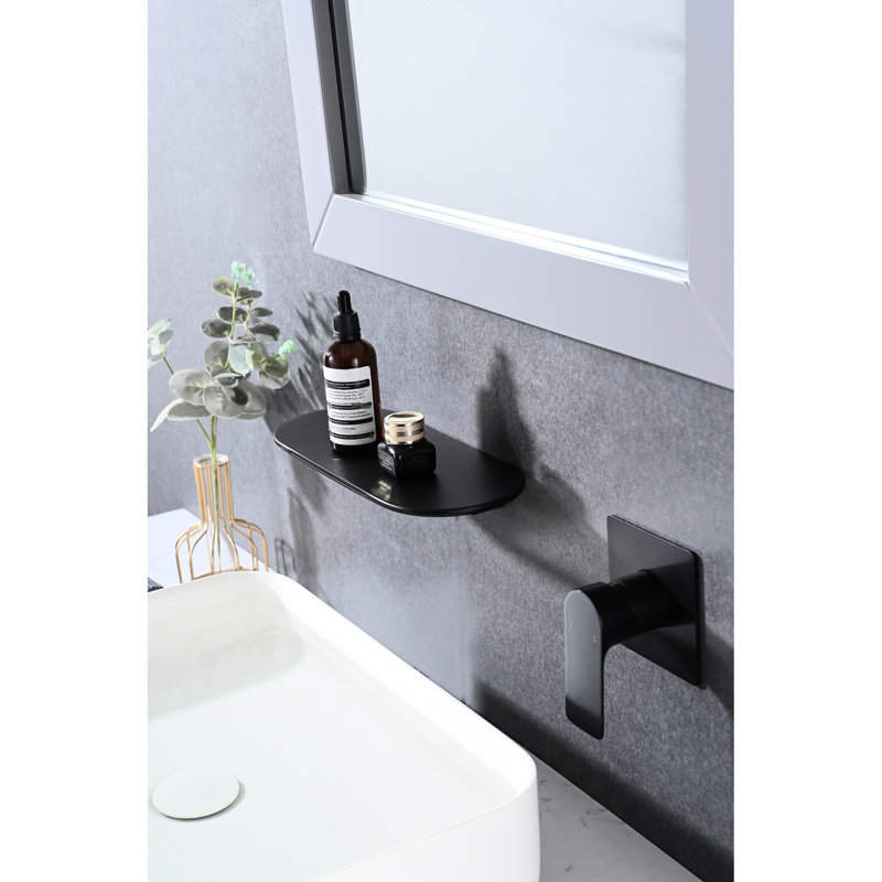 Robinet de salle de bain mural en acier inoxydable - Noir mat, poignée simple, poignée de lavabo cascade, Noir mat