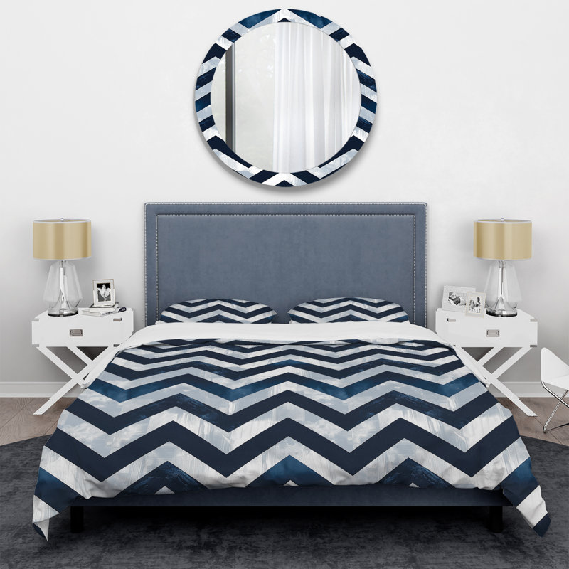 Ensemble de housse de couette transitionnelle Blue Chevron Glam II, Housse de couette très grand et 2 très grandes t