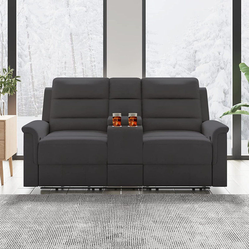 Causeuse inclinable à accoudoirs évasés 71,3 po, Mélange de lin gris foncé