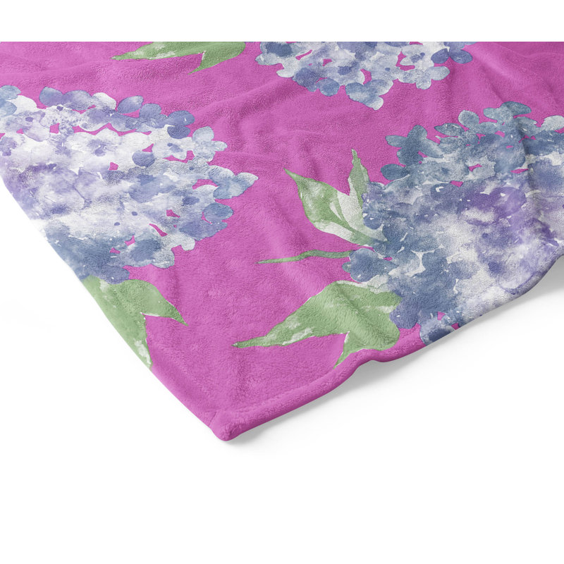 Couverture en velours de molleton Hydrangea Love, Motif floral rose, L 60 po x l 50 po