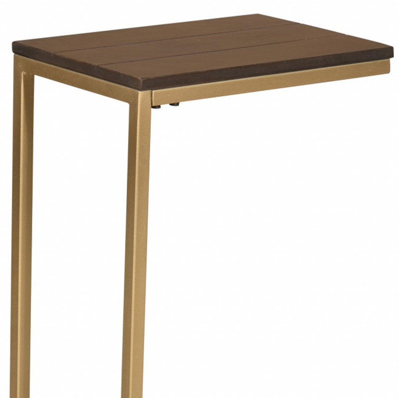 25" Oak Solid Wood Rectangular End Table, Dark Brown, Gold