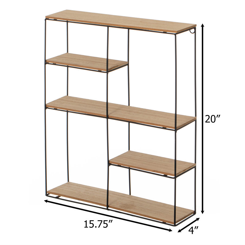 17 Stories Rectangular 4-tier Floating Wall Shelf - Metal And Wood Wall-mounted Display Shelf - Multi-functional Wall Storage, Perfect For Entryway, Bathroom, Bedroom, Living Room, Or Office