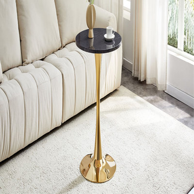 Table de salle à manger ronde, table tulipe ronde de 23,6 po avec plateau de table épaissi et piédestal en métal, table de bistro moderne Mid-Century pour la cuisine, les petits espaces, le salon et le café