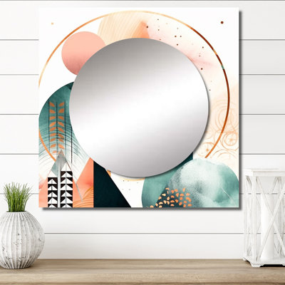 Minimal Boho Landscape In Retro Earthy Green - Geometric Large Square Mirror For Wall Art Decor