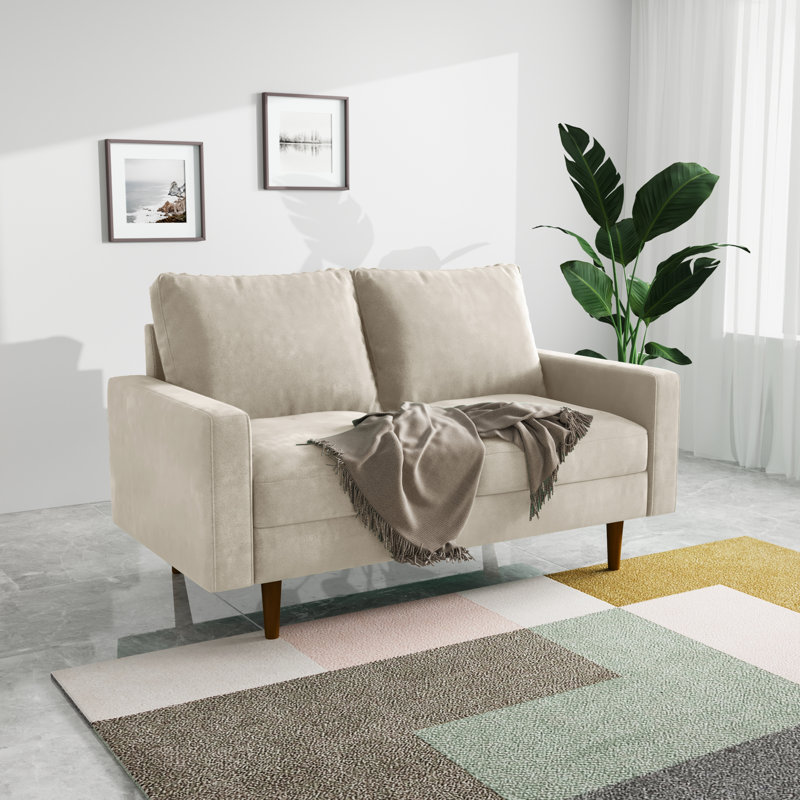 Merissa 58'' Velvet Square Arm Sofa Loveseat, Ivory Velvet