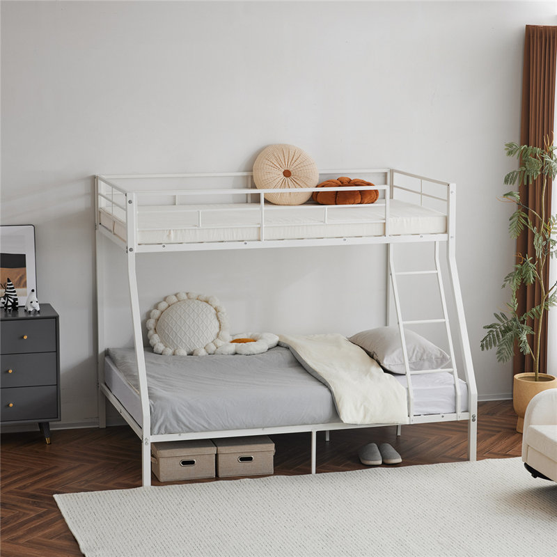 Lit simple superposé au dessus d'un lit double pour enfants, adultes, marches à plat, lattes métalliques robustes
