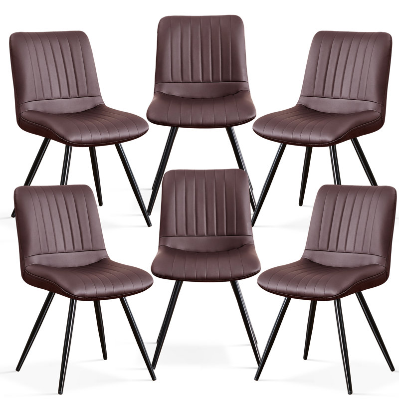Chaise rembourrée en similicuir, Brun, 6