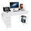 Bureau de jeu blanc avec prise de courant et 7 tiroirs en tissu contemporains, espace d'étude rectangulaire moderne