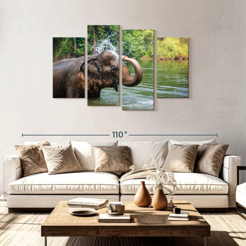 Brampt Elephant Throws Water, 48" H x 75" W