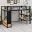 Structure de lit mezzanine avec garde-robe, lit mezzanine en métal avec tablettes de rangement et panneau perforé