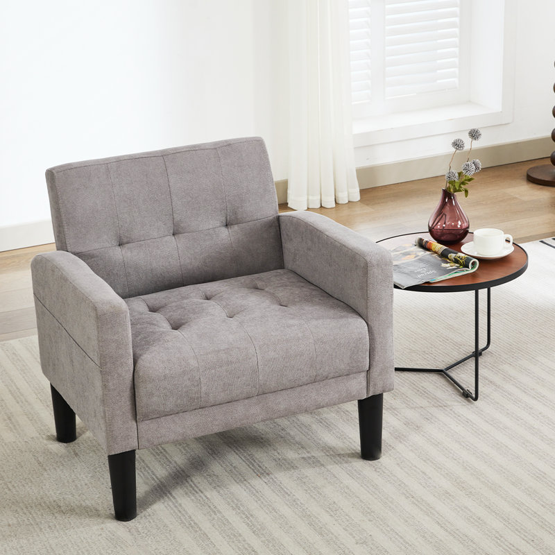 Tufted Accent Living Room Armchair, Light Gray Polyester