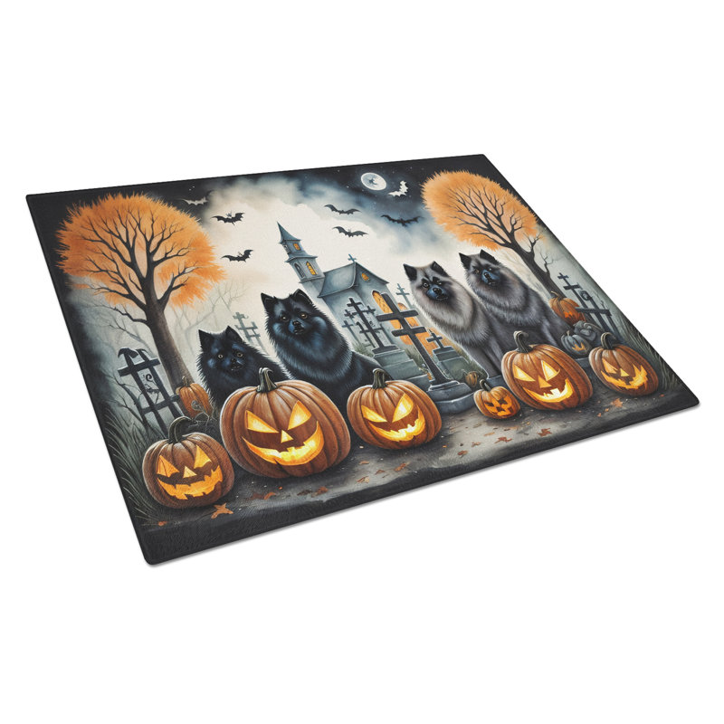 Grande planche à découper en verre Keeshond Spooky Halloween