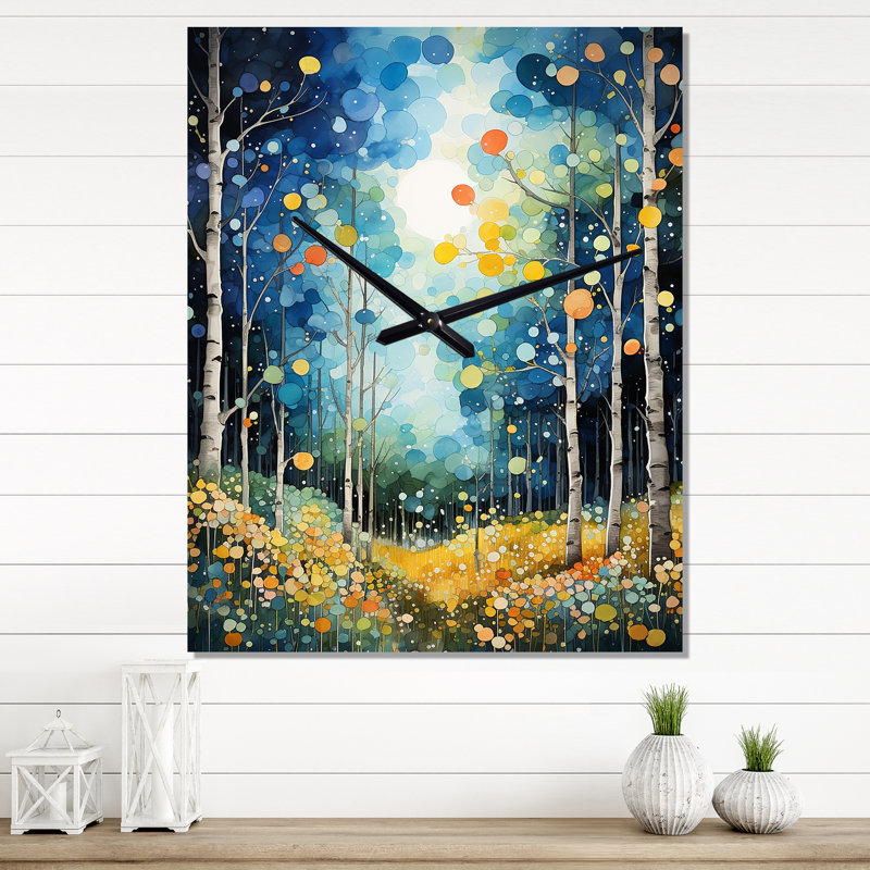 Forest Silent Symphony Pointillism II - Très grandes horloges murales florales, H 28 po x l 12 po x P 1 po