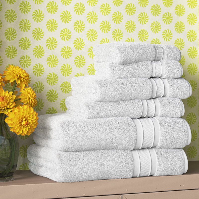 Ensemble de serviettes de bain 6 pièces 100% coton, doux et absorbant, blanc, Blanc