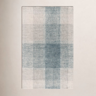Gray Blue Hand-Tufted Geometric Wool Rug