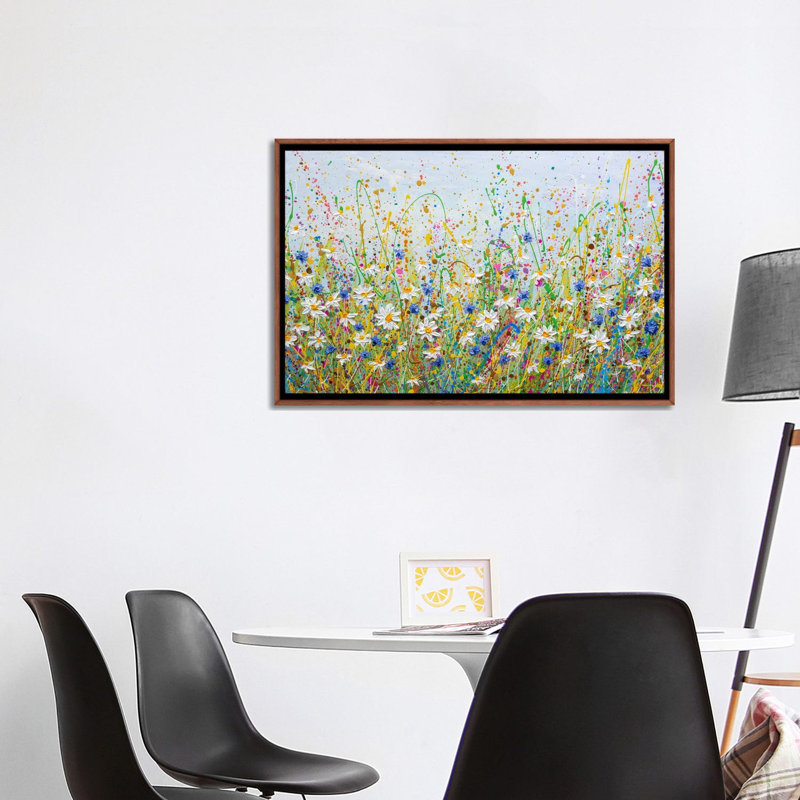 Marguerites et bleuets - reproduction d'art murale - toile encadrée, Reproduction encadrée sans toile tendue, Brun