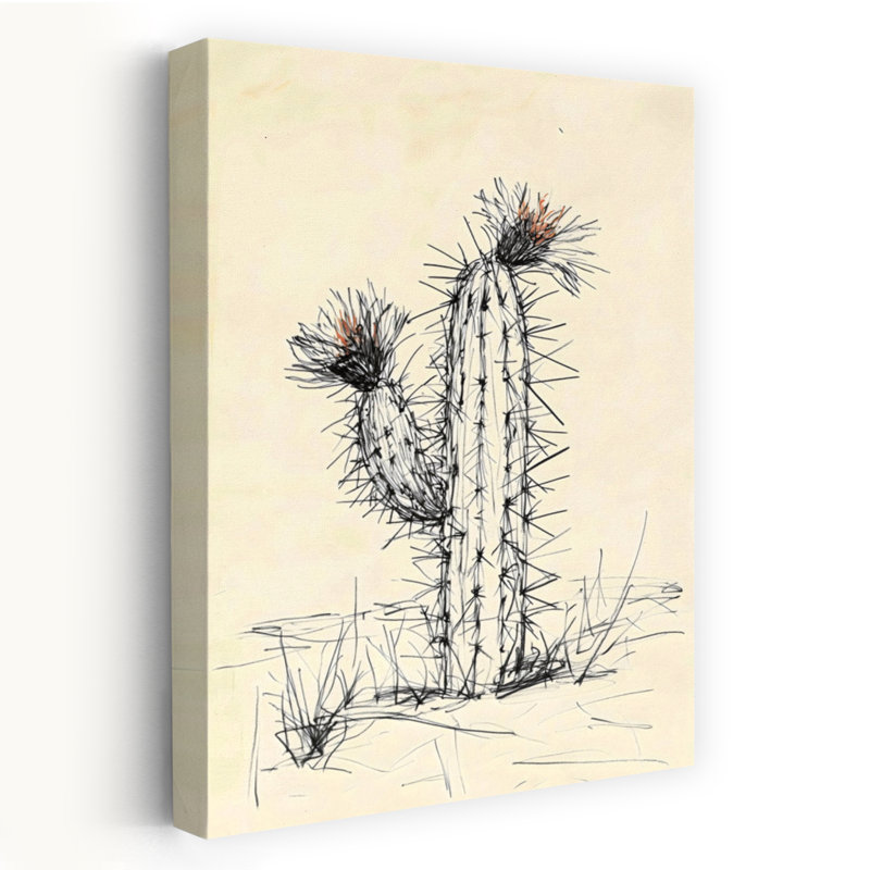 Art mural contemporain abstrait fleur de cactus 2, 48" H x 32" W