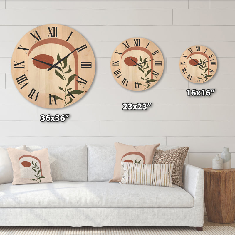 Horloge murale abstraite lune géométrique avec feuille III, Très grand