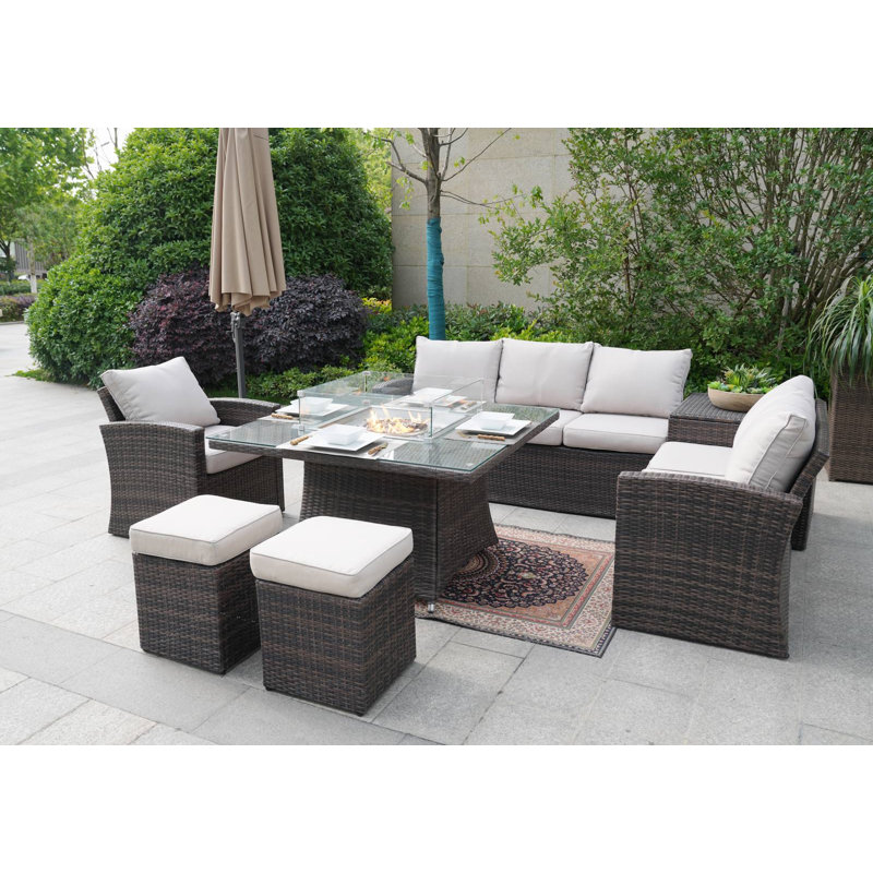Ensemble de conversation en osier / rotin pour 8 personnes avec coussins