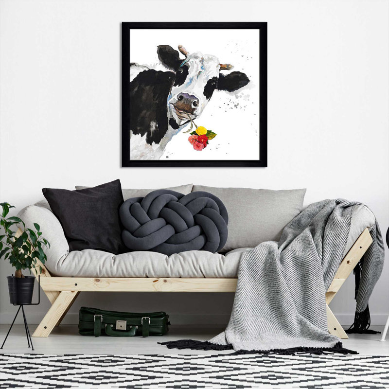 «Crazy Cow (Square)» par Patricia Pinto, reproduction, Cadre noir, H 25,5 po x l 25,5 po x P 1 po