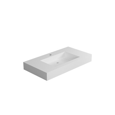 Lavabo à surface solide 35 po - Blanc mat, style piédestal et teinture - Grattage de bassin contemporain - Fabrication
