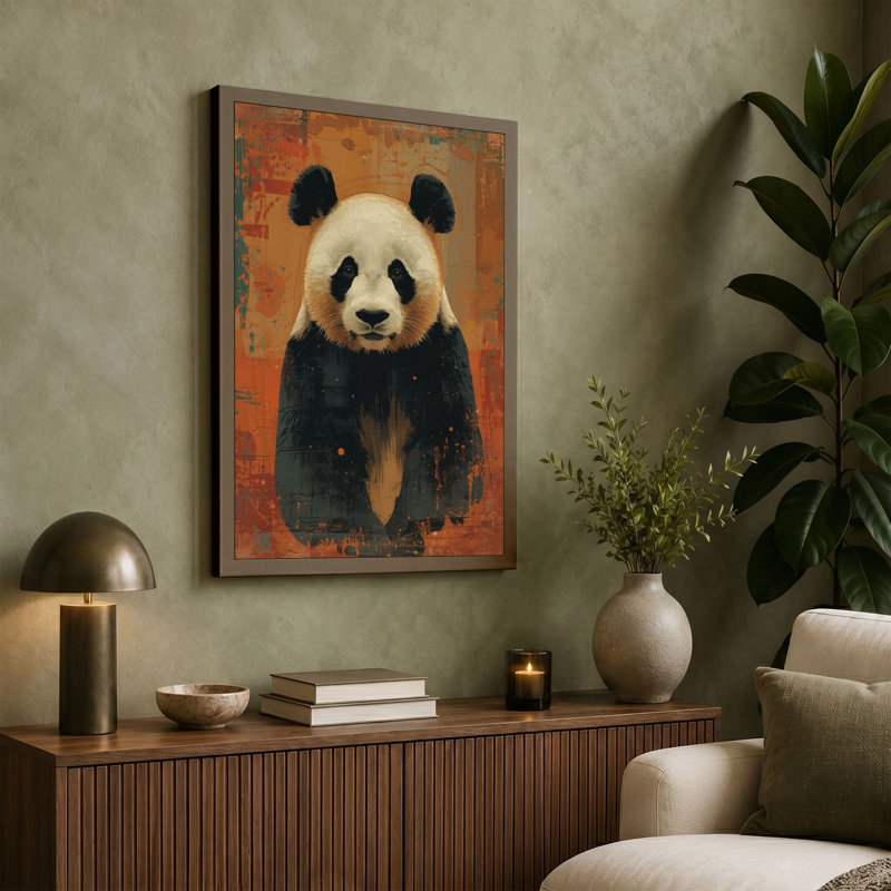 Panda Portrait Modern - Wrapped Canvas, 36x24 - 91.4 x 61.0 cm, Teal Border