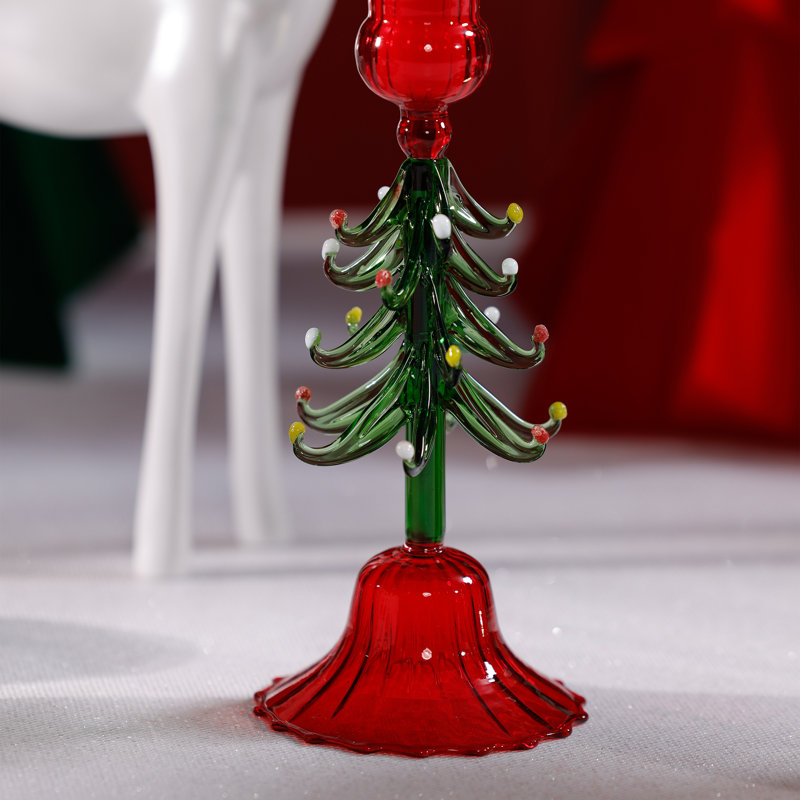 Holiday Tree Taper Candle Holders, Set of 4, 8.25" H x 3.25" W x 3.25" D, Red/Green