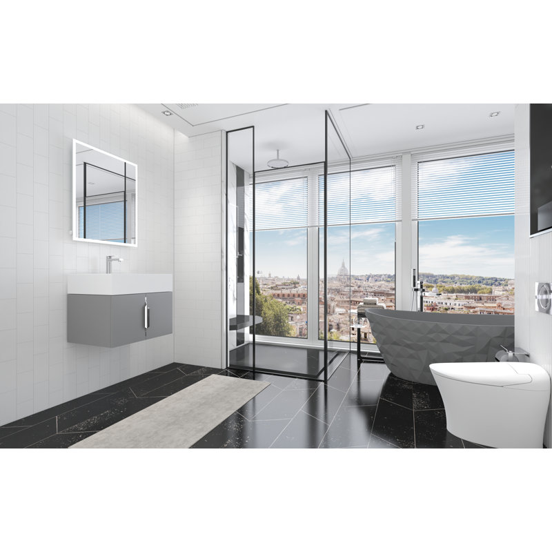 Ensemble de meuble-lavabo mural moderne flottant 24 po Nile, Plateau blanc, Gris, Chrome brossé