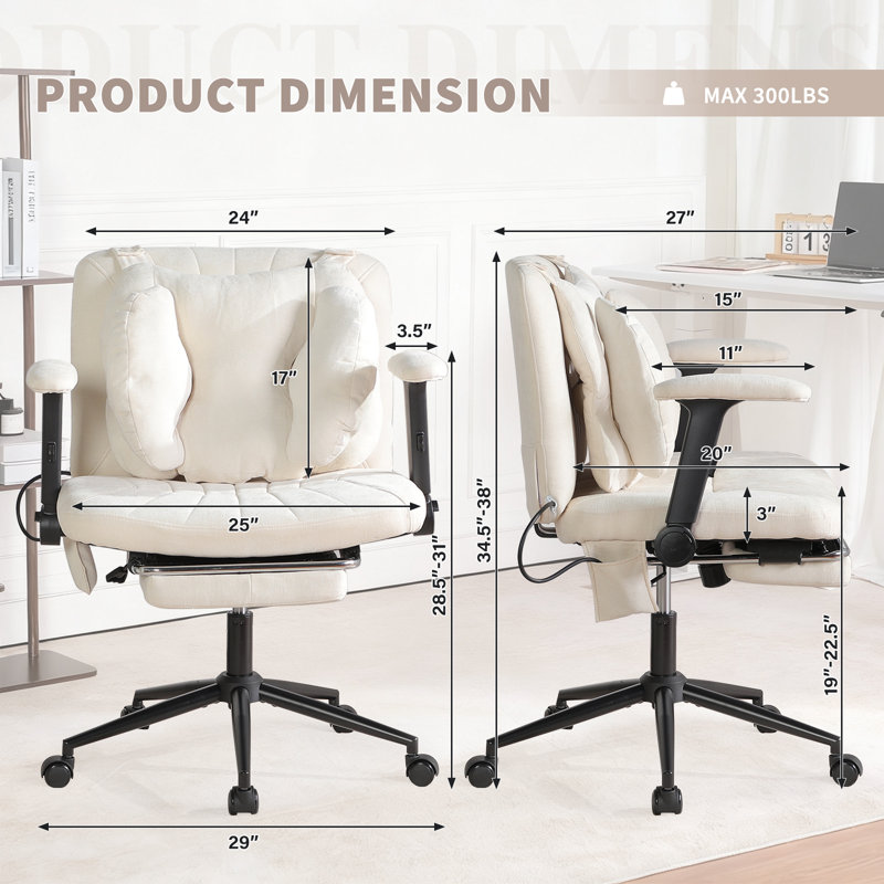 Modern Cross Legged Office Chair With Adjustable Lumbar And Armrests, Beige