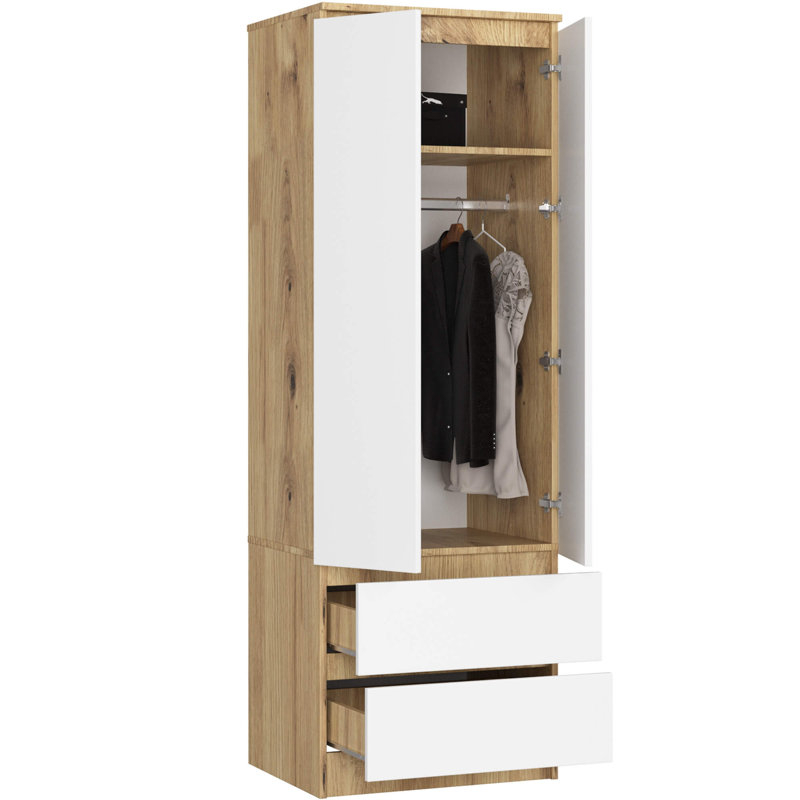 Sikanas 2 Door Manufactured Wood Wardrobe, 180cm H x 60cm W x 51cm D