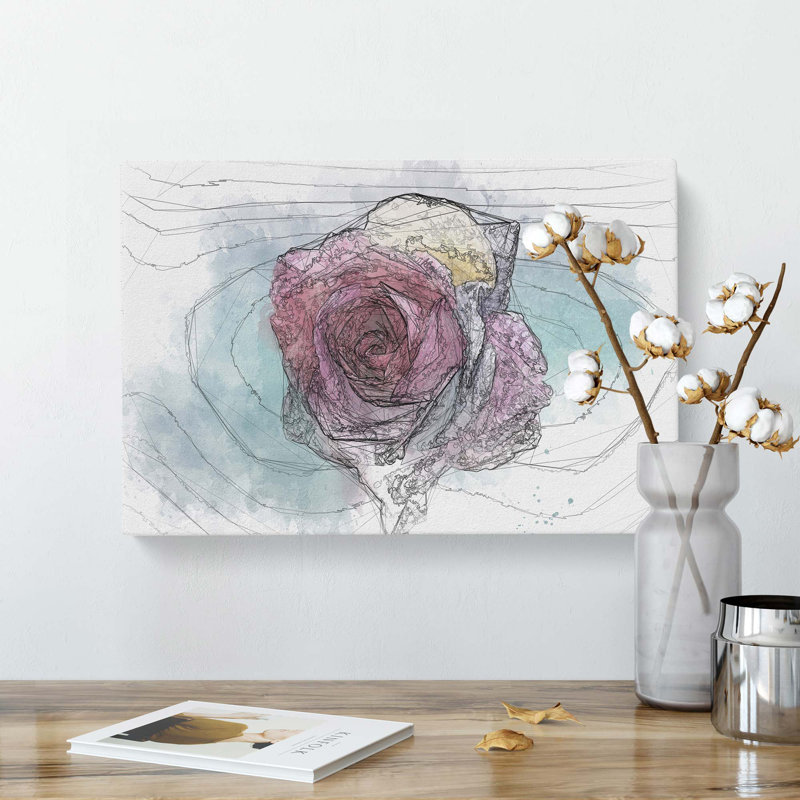 Multicoloured Rose Flower In Abstract - Wrapped Canvas Print, 50cm H x 76cm W x 3cm D