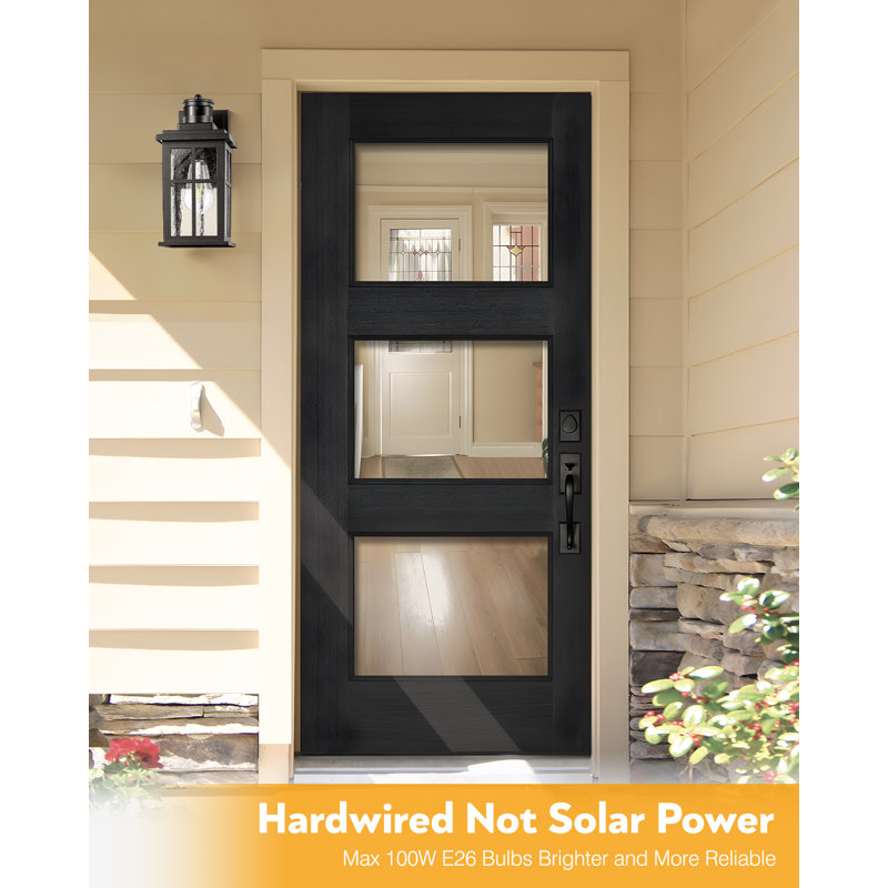 Motion Sensor Dusk To Dawn Outdoor Wall Lantern with Matte Black Finish, Matte Black