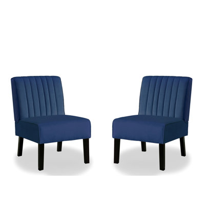 Chaise en velours bleu foncé Mid-Century moderne avec 2 pieds en bois massif, élégantes chaises d'appoint pour la chambre à coucher et le salon, revêtement, base pour