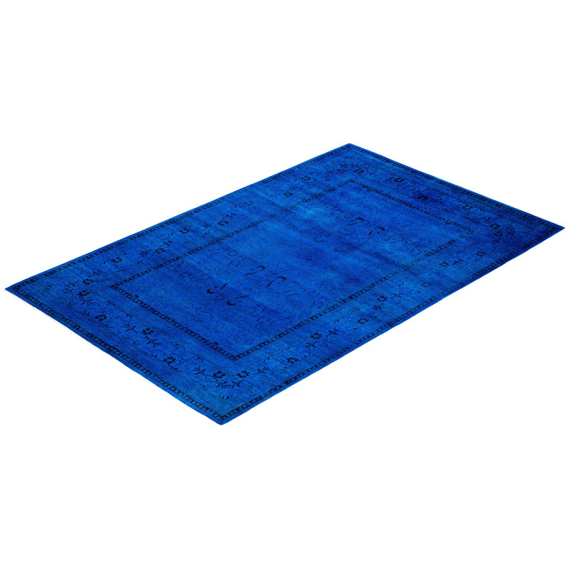 Tapis unique noué à la main Fine Vibrance - bleu, 5 pi 5 po x 8 pi 0 po