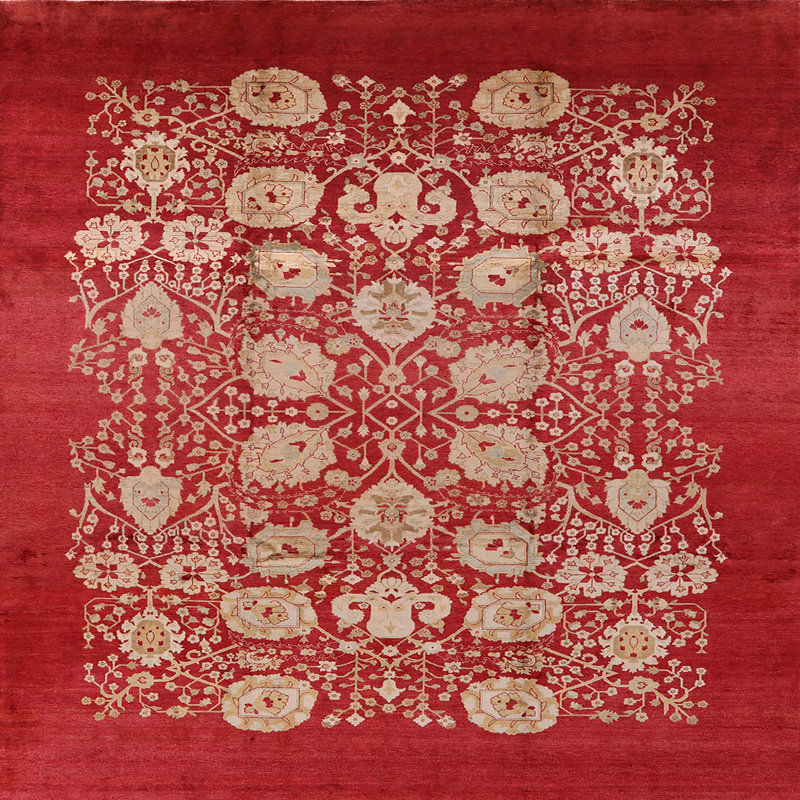 Tapis de style oriental rouge, Carré 3 pis
