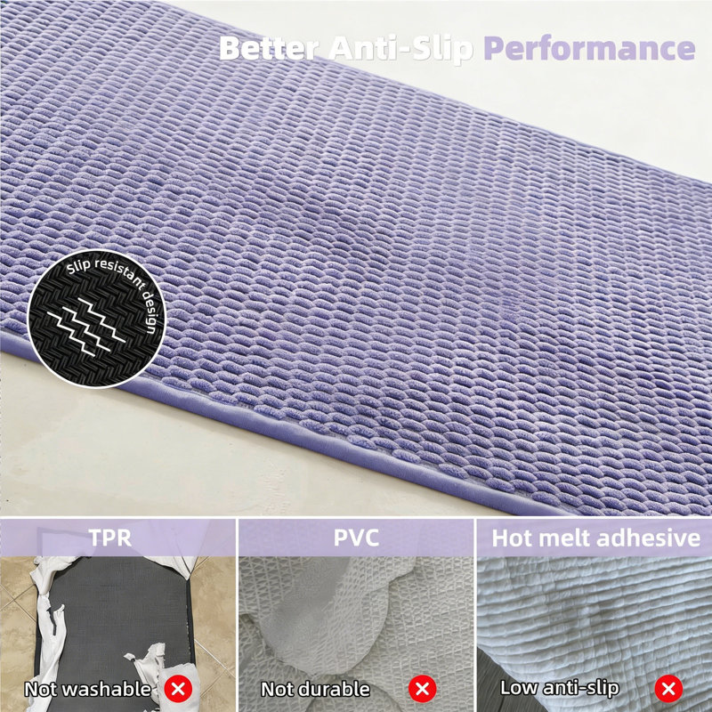 Tapis de bain antidérapant, séchage rapide à poils courts super absorbant, lavande, 16 po x 24 po, Lavande