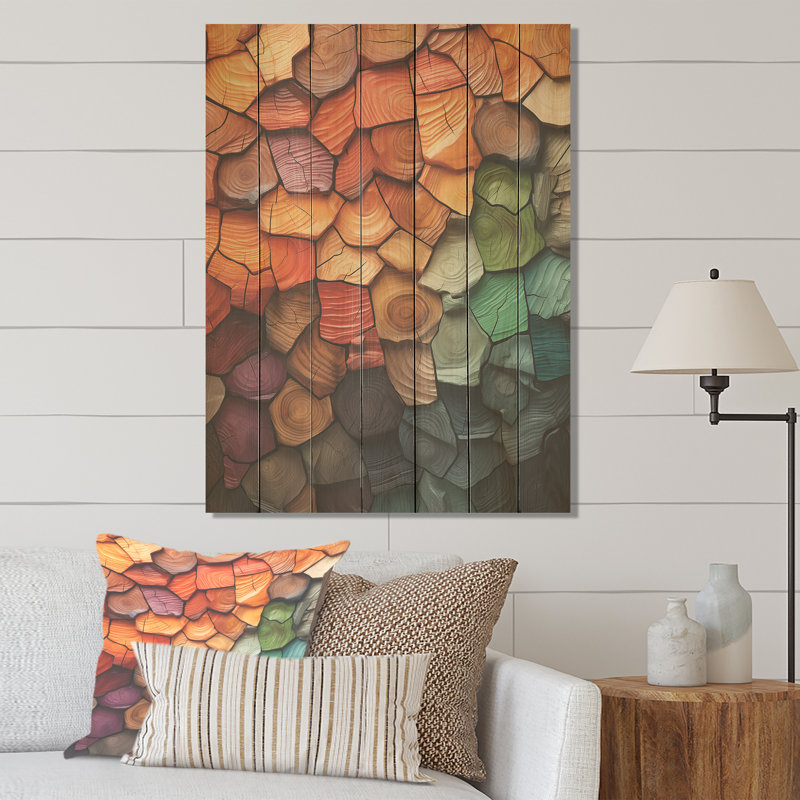 Orange Bark Tree Collage - Tree On Wood Print, 20" H x 10" W