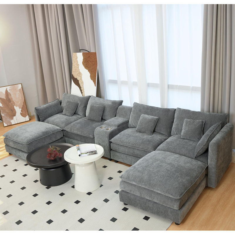 Canapé modulaire en U Boneless, Mélange de polyester gris