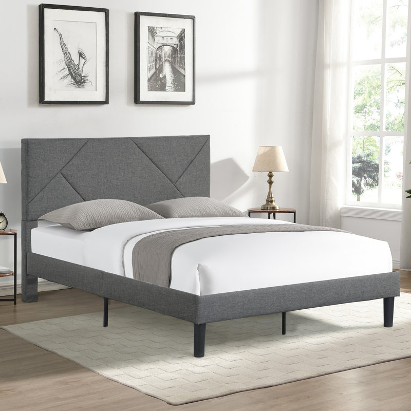 Lit plateforme tapissier grand format - Tête de lit et base de matelas longue durée sans sommier gris