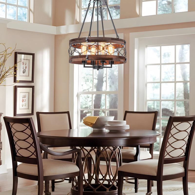 4-Light Drum Farmhouse Dining Room Chandelier