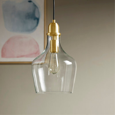 Auburn Bell Shaped Hanging Glass Pendant Light Gold Dia.9"