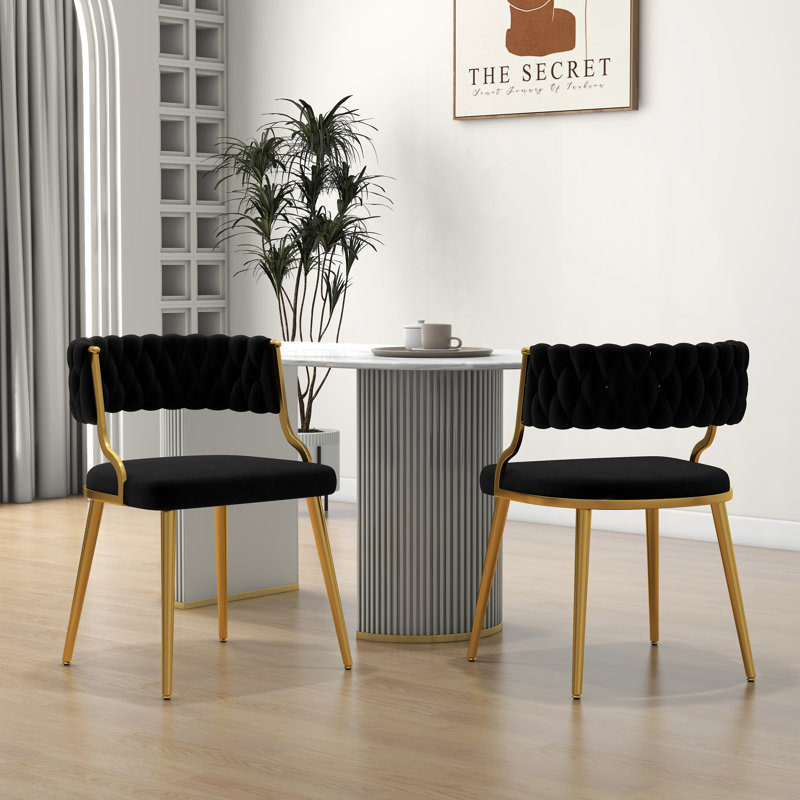 Ginko Tufted Velvet Dining Chair, Black, 2