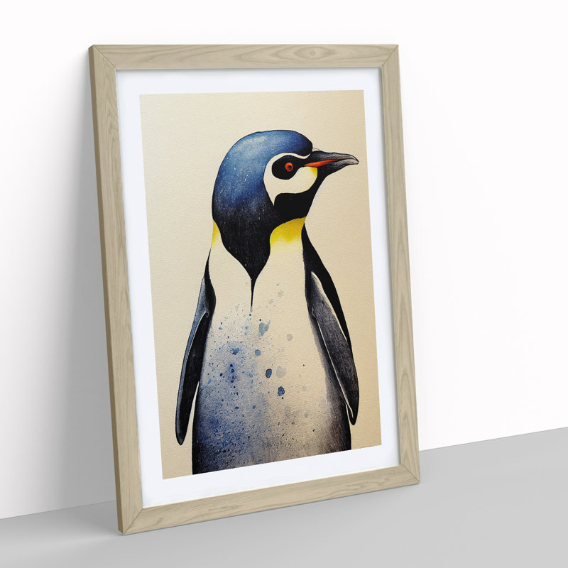 Penguin No.4 - Single Picture Frame Painting, 46cm H x 34cm W x 2cm D, Oak