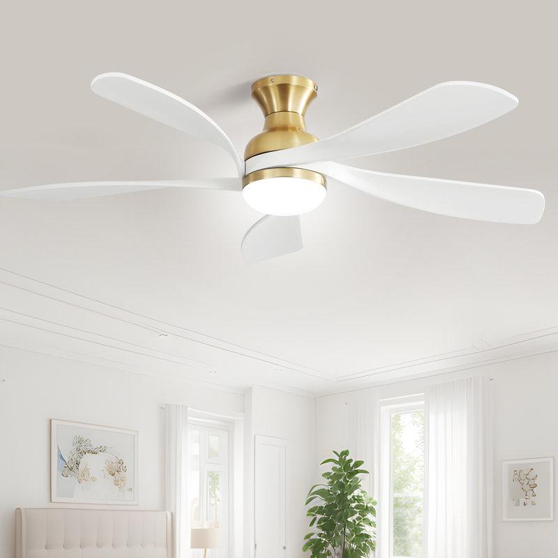 52" Damecia 5-Blade Modern Ceiling Fan with LED Light and Remote Control, Gold with White Blades